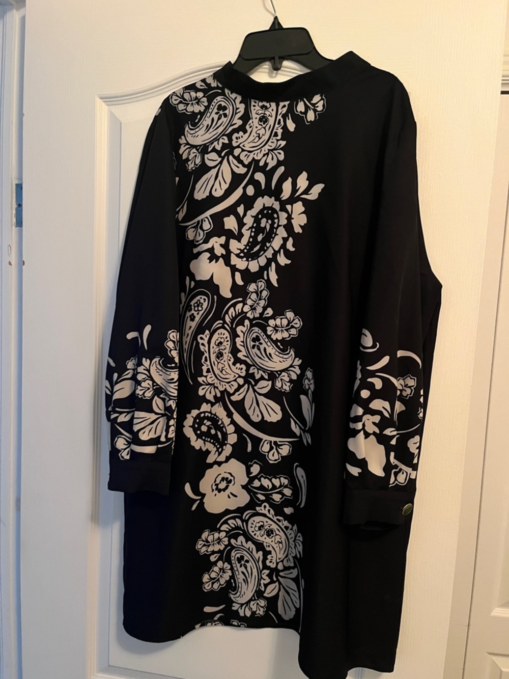 Zara Black Long Sleeve Dress with White Paisley Print